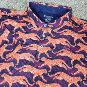 Good Good Mens 3XL Navy Orange AOP Leopard Performance Stretch Golf Polo SS